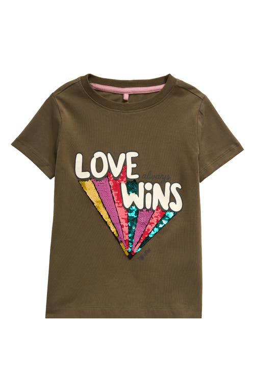 The New Kids' Love Wins Sequin Cotton Graphic T-shirt In Ivy Green