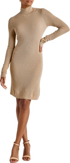 Silvana Long Sleeve Turtleneck Ribbed Sweater Dress