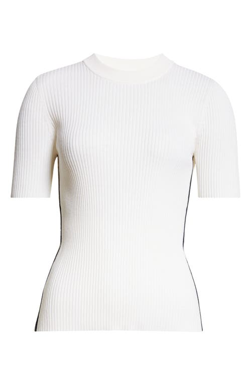 Akris Punto Contrast Piping Short-sleeve Rib Sweater In Cream-navy