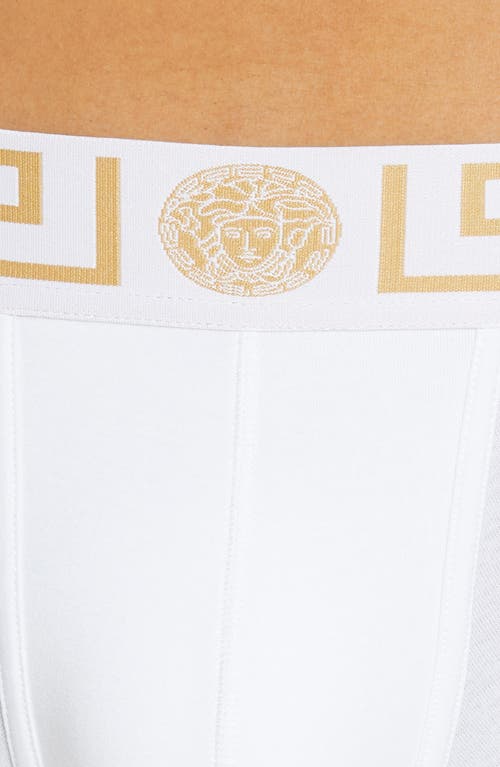 Versace Long Stretch Cotton Trunks In White/gold