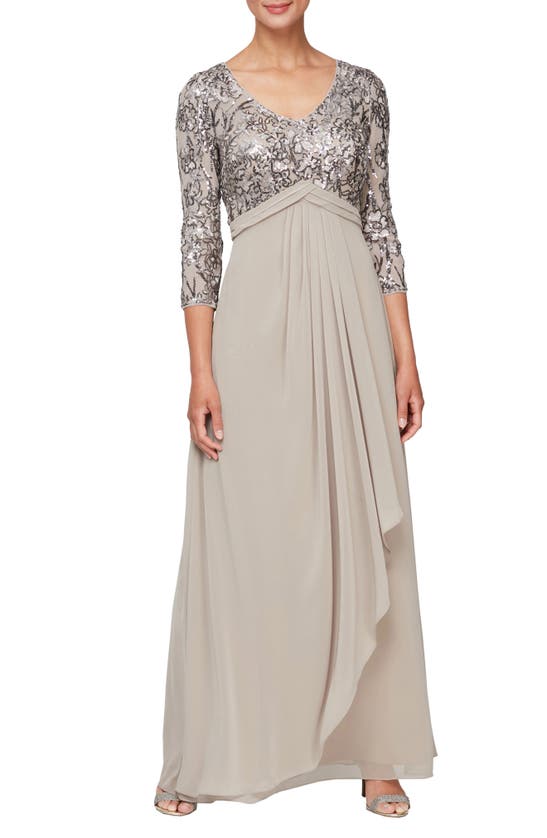 Alex Evenings Sequin A-line Evening Gown In Mink