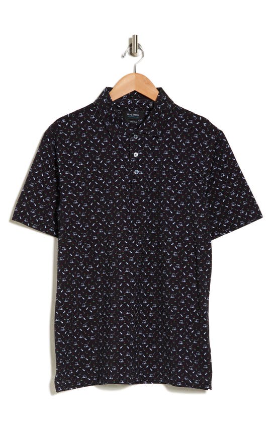 Bugatchi Victor Golf Print Stretch Cotton Polo In Midnight