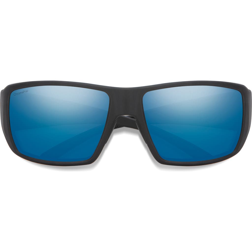 Smith Guides 62mm Chromapop™ Polarized Oversize Wraparound Sunglasses In Matte Black/blue Mirror