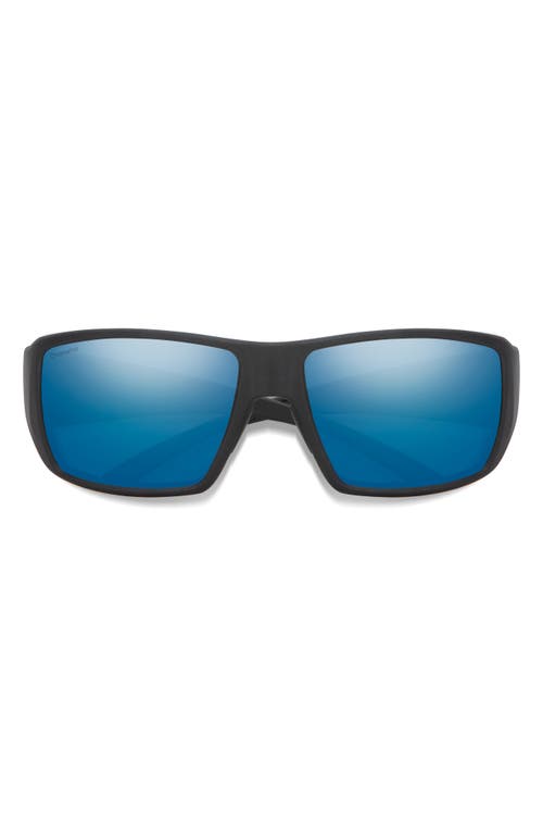 Smith Guides 62mm ChromaPop Polarized Oversize Wraparound Sunglasses in Matte Black /Blue Mirror at Nordstrom