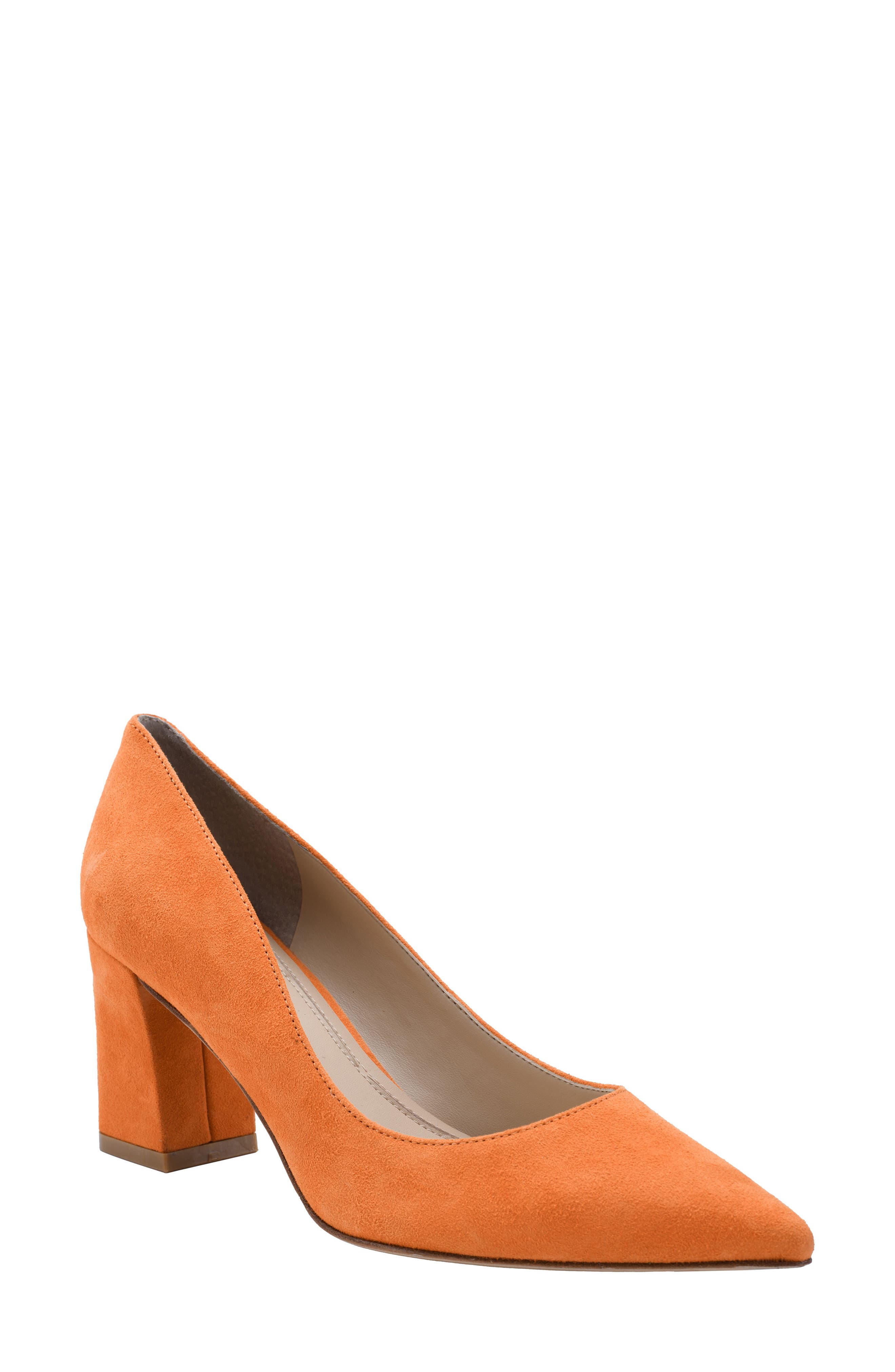 orange block heel shoes