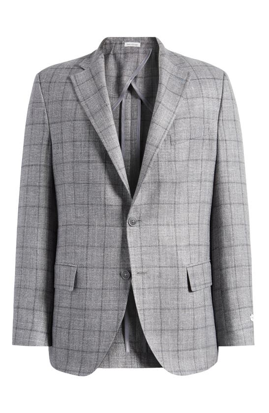 Shop Peter Millar Windowpane Check Wool, Silk & Linen Blend Sport Coat In Grey