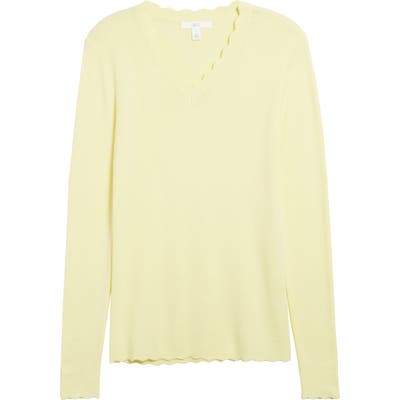 1901 Scallop Trim V-Neck Sweater, Yellow