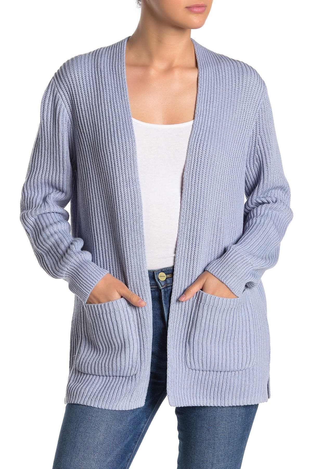 ribbed open front cardigan