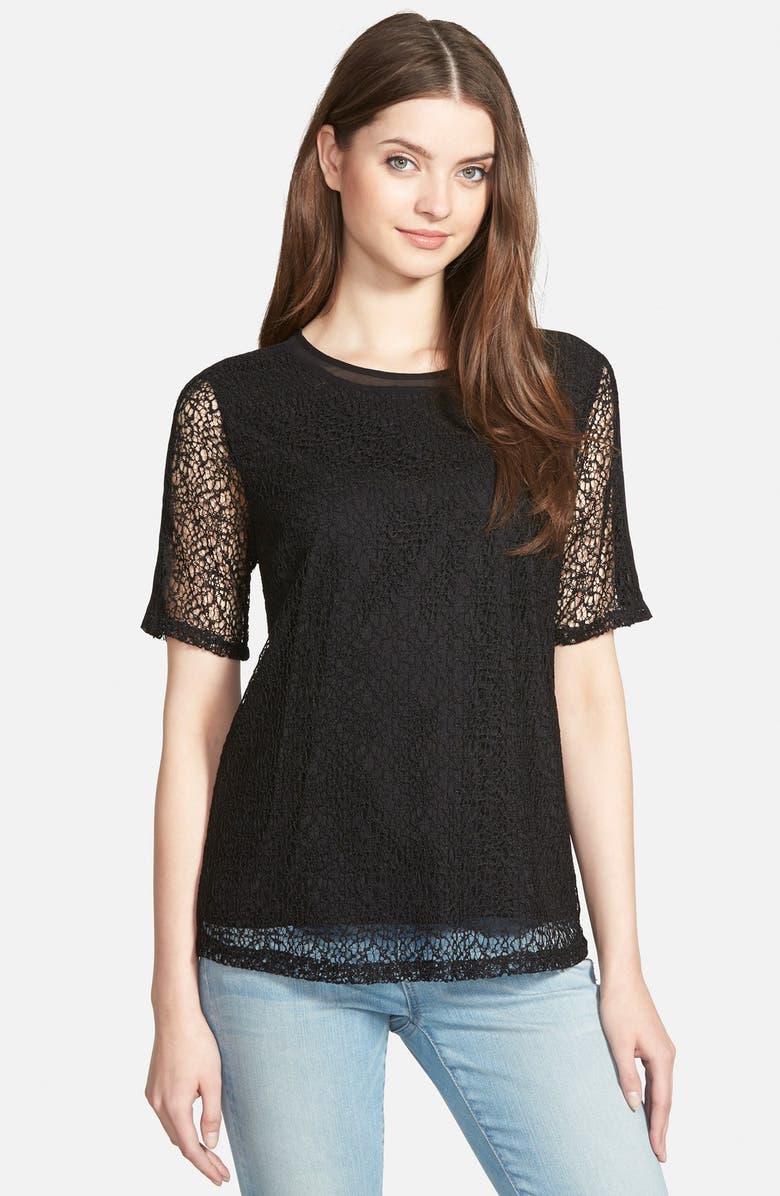 CECE by Cynthia Steffe Chiffon Trim Lace Blouse, Main, color, 006
