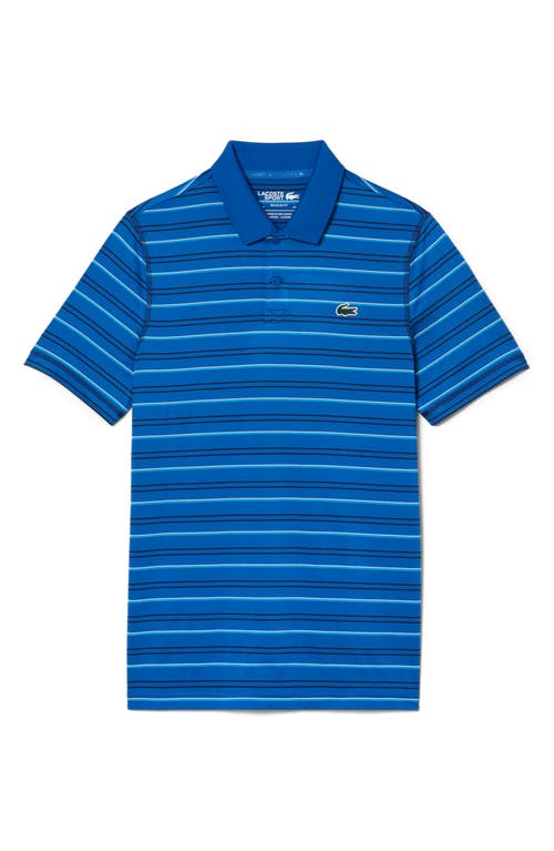 Lacoste Stripe Stretch Polo Shirt In Blue