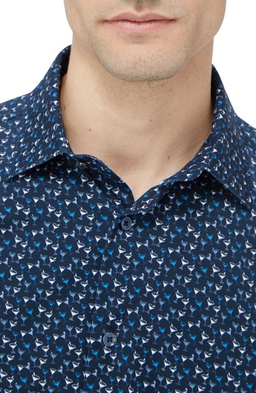 Shop Bugatchi James Ooohcotton® Martini Print Button-up Shirt In Navy