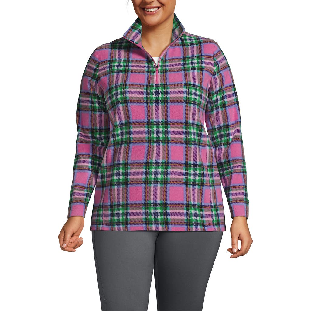 Lands' End Plus Size Anyweather Fleece Quarter Zip Pullover In Bright Orchid Plaid