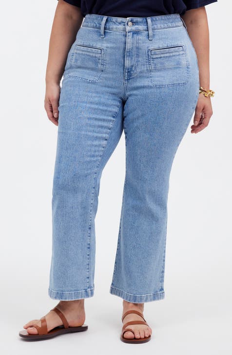 Curvy Patch Pocket Mid Rise Kick Out Crop Jeans (Penman) (Plus)