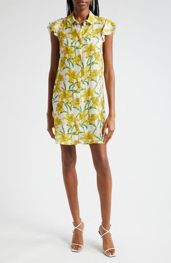 Alice And Olivia Jem Floral Flutter Sleeve Mini Shirtdress In Stargazer Multi