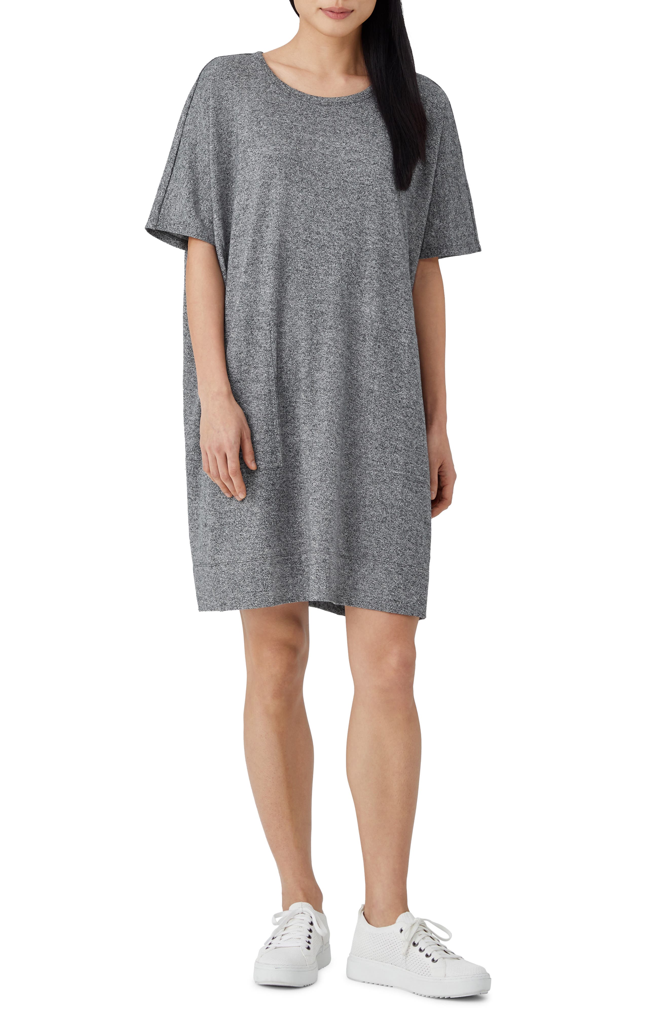 Eileen Fisher Organic Cotton Blend T-Shirt Dress in Ash at Nordstrom