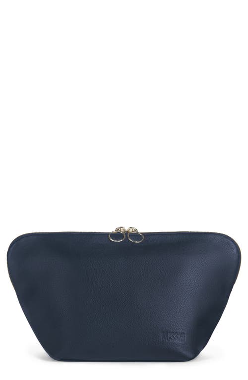 KUSSHI Vacationer Leather Makeup Bag in Navy Leather/Pink