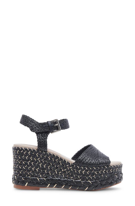 Dolce Vita Tiago Raffia Platform Sandal In Black Raffia | ModeSens