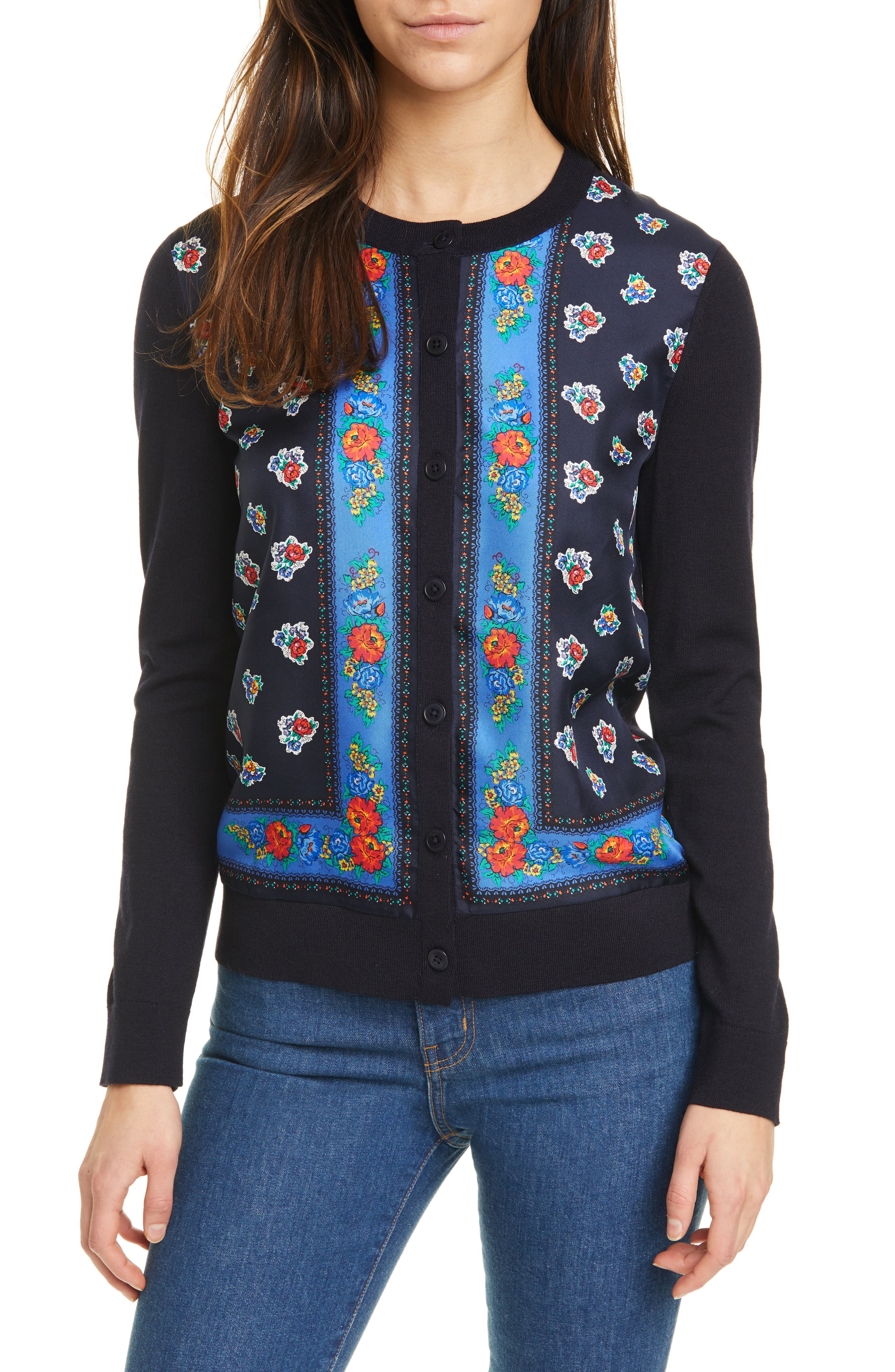 tory burch silk front cardigan