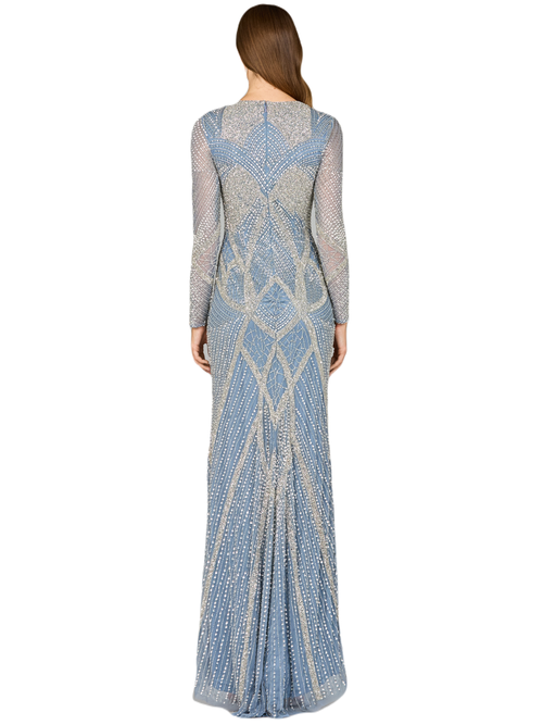 Lara New York V Neck Beaded Long Sleeve Dress In Inkblue