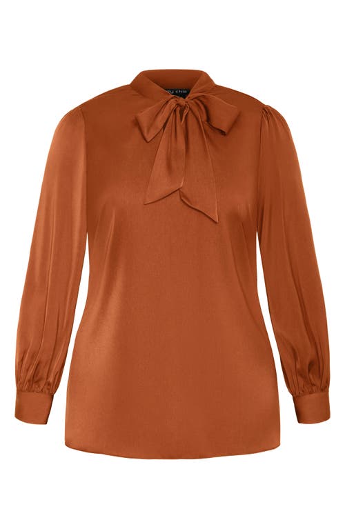 Shop City Chic In Awe Tie Neck Top In Toffee