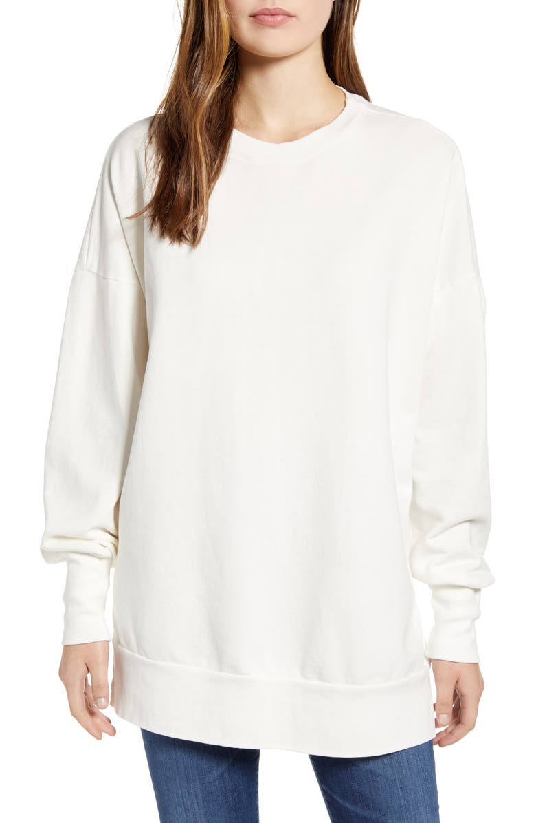 CASLON<SUP>®</SUP> Side Slit Cotton Sweatshirt, Main, color, IVORY