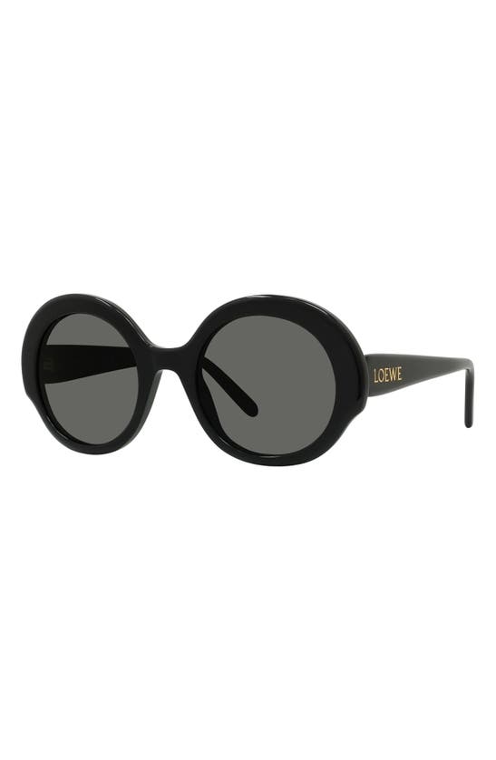 Shop Loewe Thin 52mm Round Sunglasses In Shiny Black / Smoke