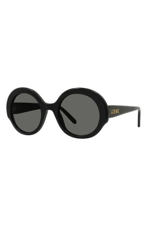 Shop Loewe Thin 52mm Round Sunglasses In Shiny Black/smoke