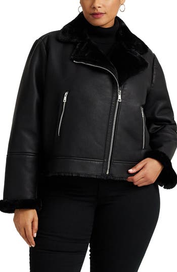 Lauren ralph lauren clearance faux shearling moto jacket