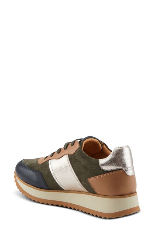 Spring Step Compter Sneaker In Olive Suede