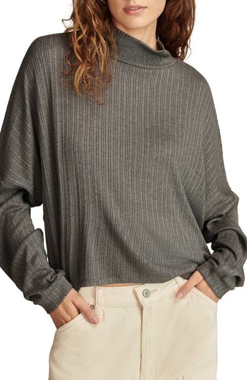 Lucky Brand Cloud Mock Neck Rib Top In Charcoal Heather