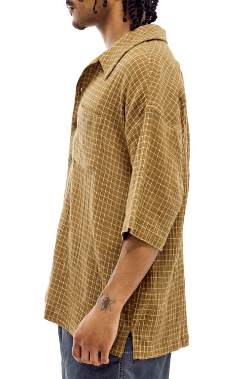 Shop Bdg Urban Outfitters Check Cotton Camp Shirt In Camel