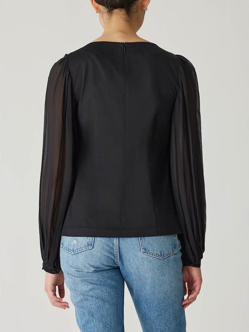 Rebecca Taylor Heavy Cotton Chintz Boat Neck Top In Black