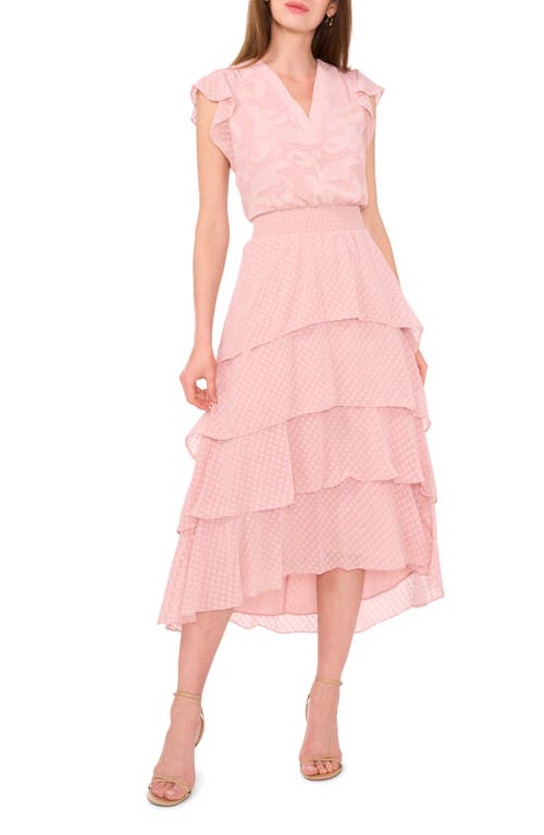 Ruffled Tiered Chiffon Maxi Dress in Heavenly Pink