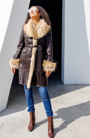 Faux Fur Trim Suedette Coat