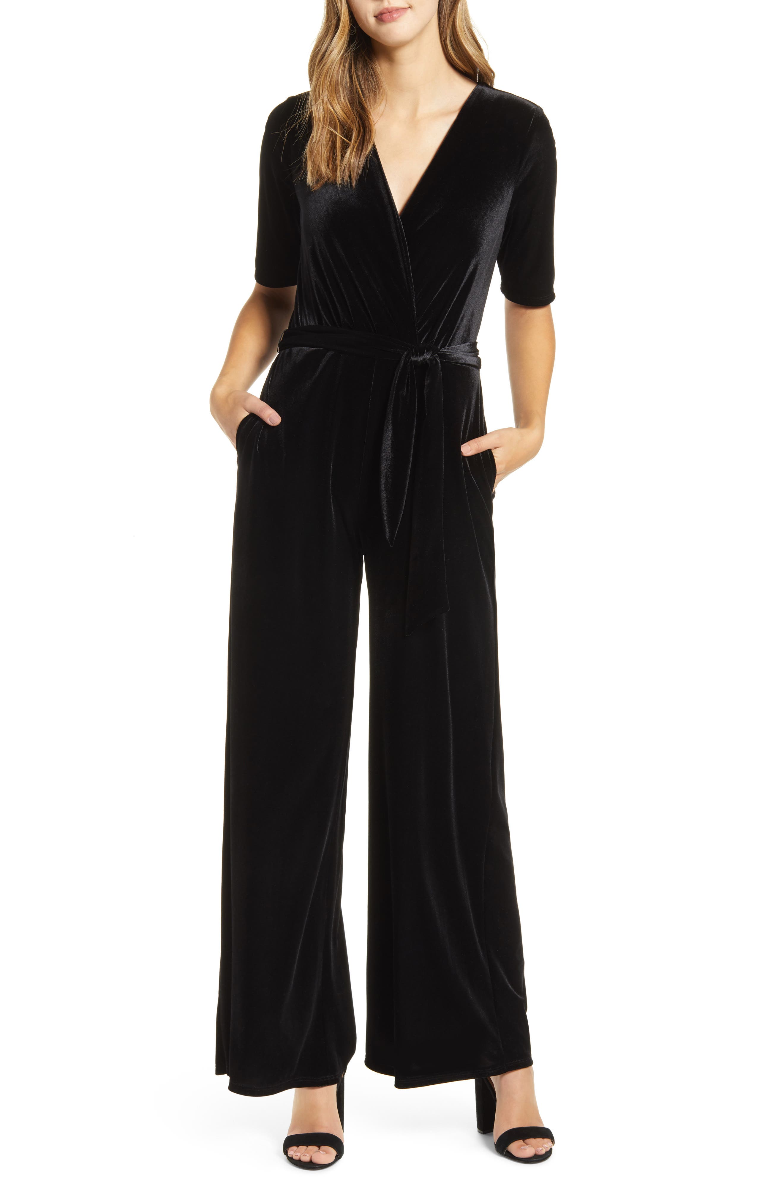 velvet wrap jumpsuit