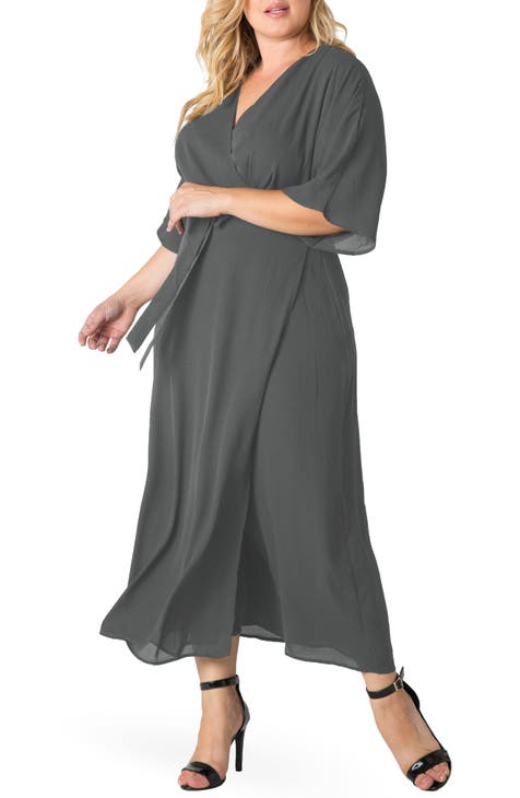 Grey Midi Dress, Women Flare Dress, Plus Size Dress, A Line Dress,  Minimalist Dress, Winter Dress, Plus Size Clothing, Half Sleeves 
