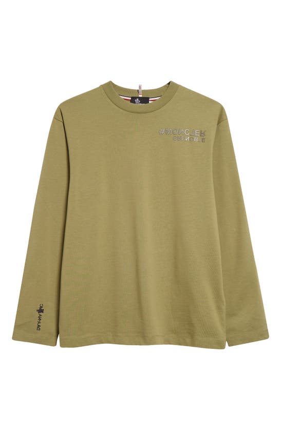 Shop Moncler Grenoble Embossed Logo Long Sleeve Cotton Graphic T-shirt In Olive