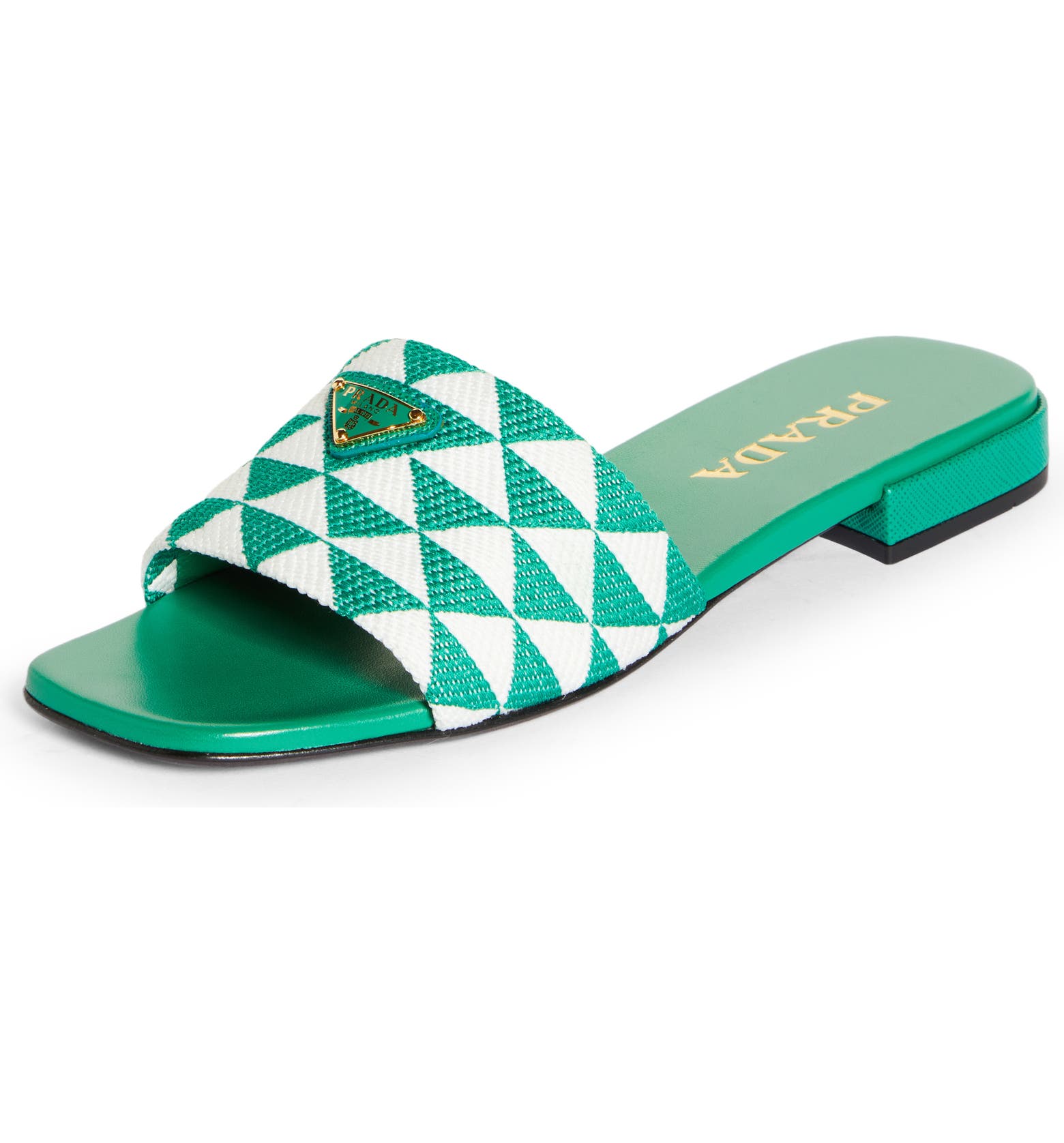 Green Prada Logo Slide Sandal