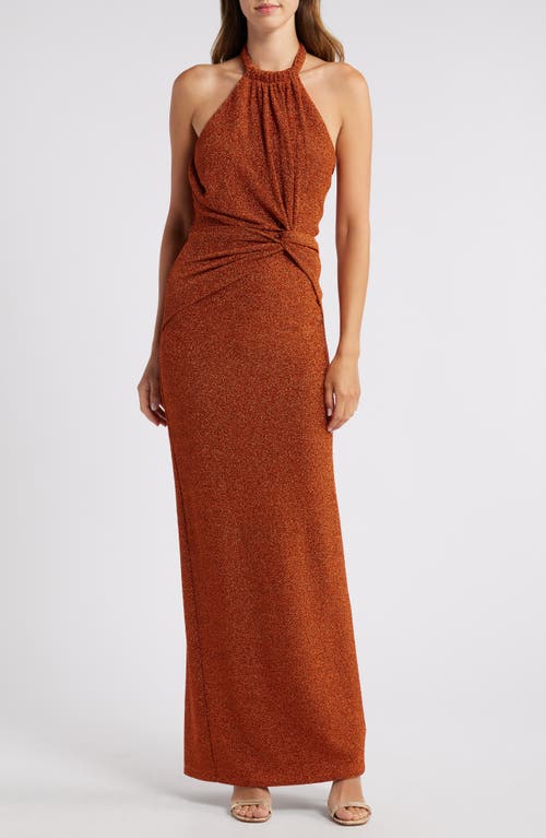 Black Halo Fina Metallic Halter Gown in Radiant Spice 