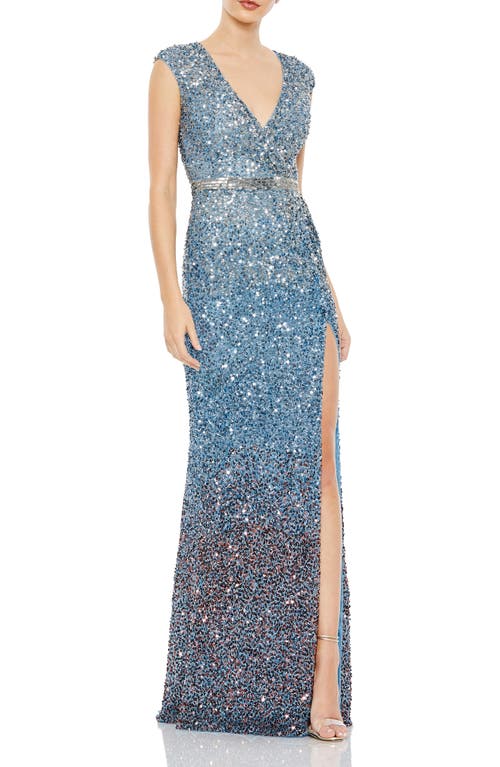 Mac Duggal Sequin Embellished Trumpet Gown in Blue Ombre