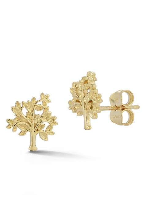 14K Gold Tree of Life Stud Earrings