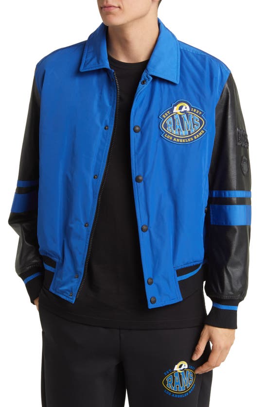 Shop Hugo Boss X Nfl Cutback Water Repellent Bomber Jacket In Los Angeles Rams Bright Blue