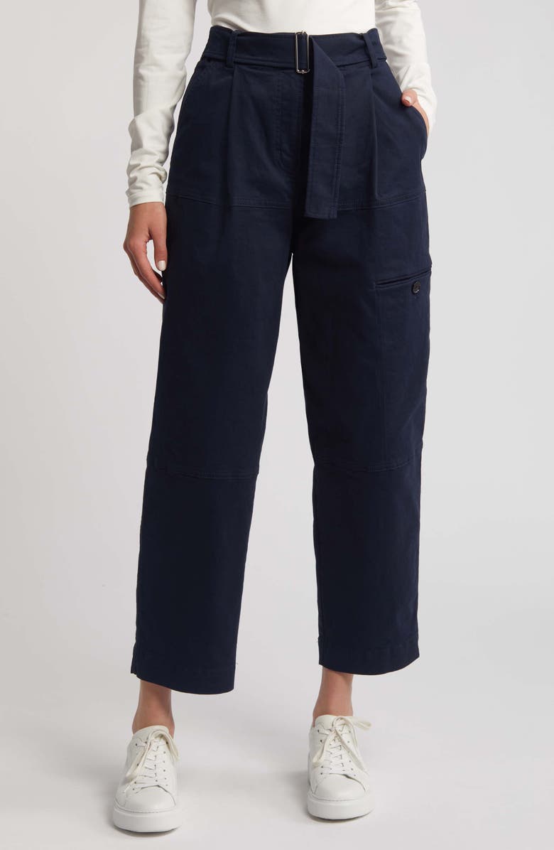 BOSS Takane Belted High Waist Crop Pants, Main, color, Sky Captain