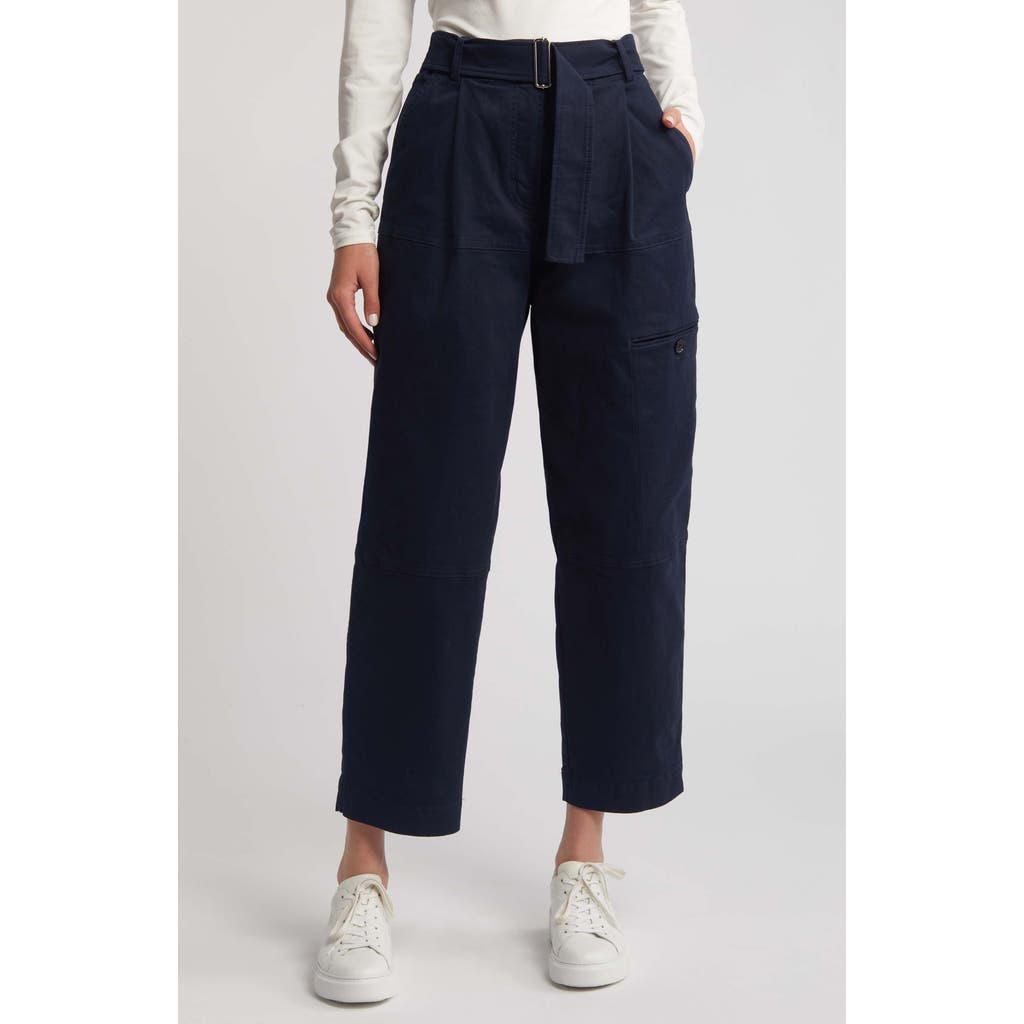 Hugo Boss Boss Takane Belted High Waist Crop Pants In Sky Captain