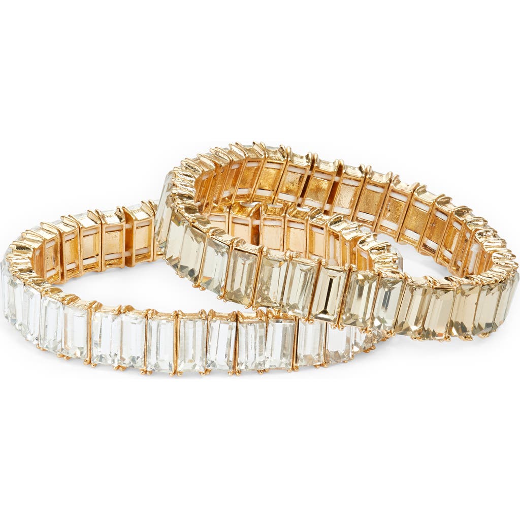 Natasha Rectangular Crystal Stretch Bracelet In Gold/champagne