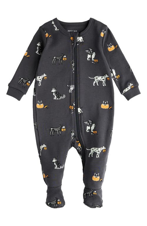 FIRSTS by Petit Lem Howl-Oween Print One Piece Cotton Footie Pajamas in Dark Grey 