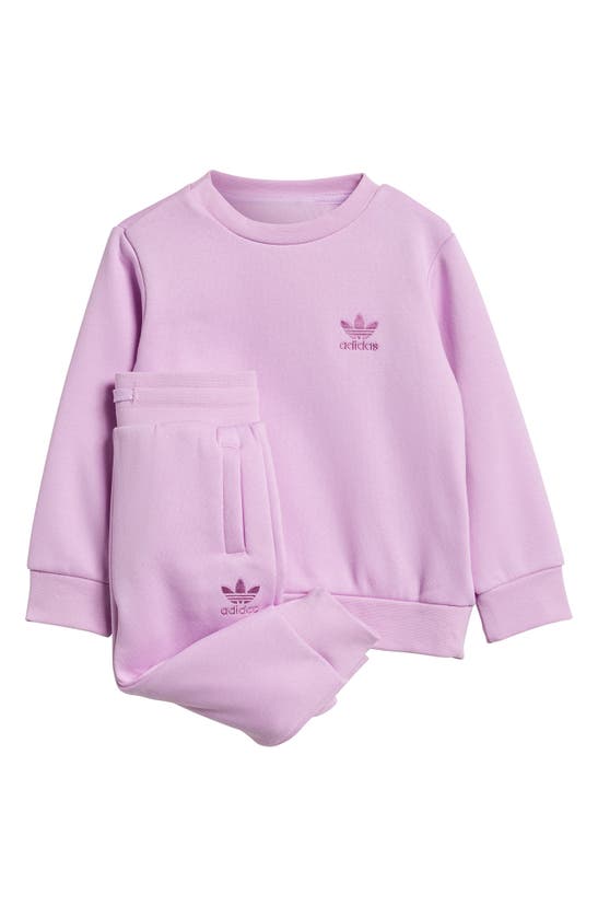 Adidas Originals Kids' Adicolor Crewneck Sweatshirt & Joggers Set In Semi Pulse Lilac/bliss Lilac