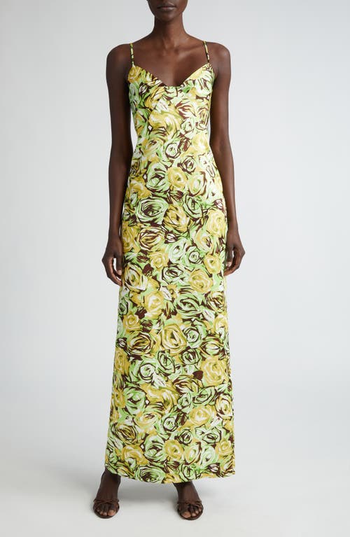 Emilia Wickstead Faith Floral Print Maxi Slipdress Abstract Roses Green/lemon at Nordstrom, Us