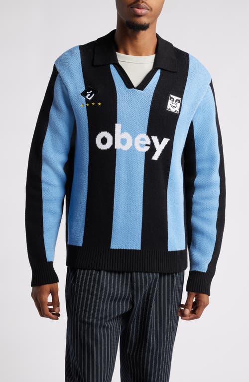 Obey Stripe Soccer Jersey Jumper In Light Blue Multi