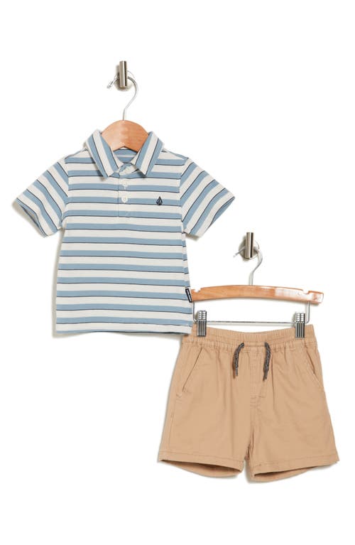 Shop Volcom Stripe Polo & Shorts Set In Blue